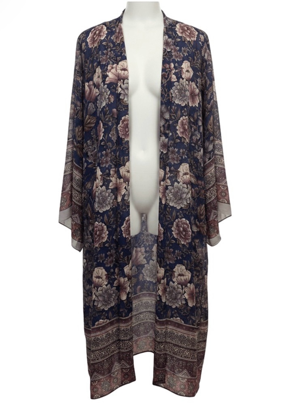 Forever 21 Boho Purple Floral Sheer Kimono Hippie Girl Whimsygoth Beach Coverup